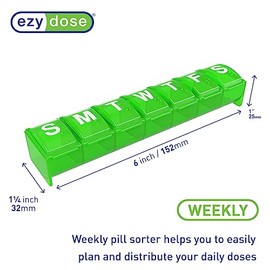 EZY DOSE Pastillero Semanal Grande de Contorno Redondo con 7 Compartimentos