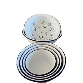 Kitchen Flight Enamelware Nesting Mixing Bowl Set and Colander (6 items)