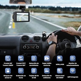 Dashcam para Auto, 3'' Dash CAM,1080P HD Cámara Carro Delantera, Cámara Automovil para Auto y Carro, con Visión Nocturna 2.0 y WiFi, Control de App, Grabación en Bucle, Sensor G
