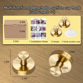 FSFHSJ Removable Suction Cup Hooks for Shower, No Drill Removable Towel Hooks for Robe & Towel & Loofah Hooks,Stainless Steel Waterproof Self Adhesive Hooks for Shower, Bathroom (2 Pack Gold)