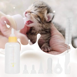 Pet Milk Bottle, 6 Pieces 60 ml Puppies Kitten Feeding Bottle Small Dog Cat Milk Care Kit Pets Puppies Nursing Bottle Feeding Nursing Bottle Nipple Brush Set (Yellow)