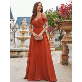 UNITHORSE Cold Shoulder Ruched Floor Length Chiffon Bridesmaid Dress Elegant Evening Gowns Prom Dress Formal Dresses XL Burnt Orange