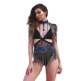 CanB Rhinestone Body Chain Suit Boho Body Waist Belly Chain Skirt Crystal Body Chain Bra top Festival Jewelry for Women and Girls (Ⅳ)