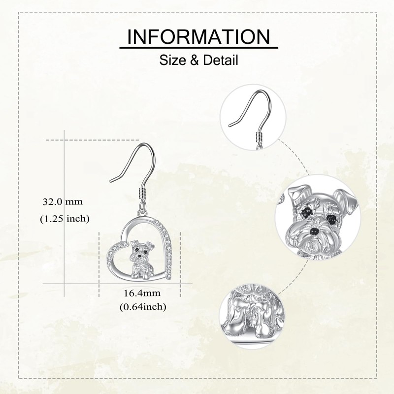 YAFEINI Schnauzer Earrings 925 Sterling Silver Schnauzer Dangle and Drop