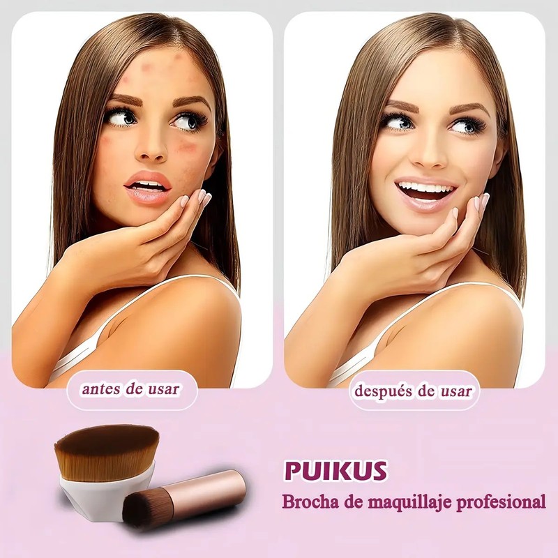 Brochas De Maquillaje Kabuki Para Base Con Esponja Color Rosa