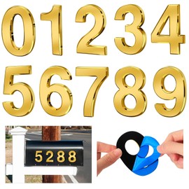 Ranslen 10 Pieces 3 Inch High House Numbers 0-9, Self-adhesive 3D Mailbox Numbers Door Address Home Number Stickers Sign for Apartment Mailbox Sign Office Hotel Room, Gold Electroplated Plastic