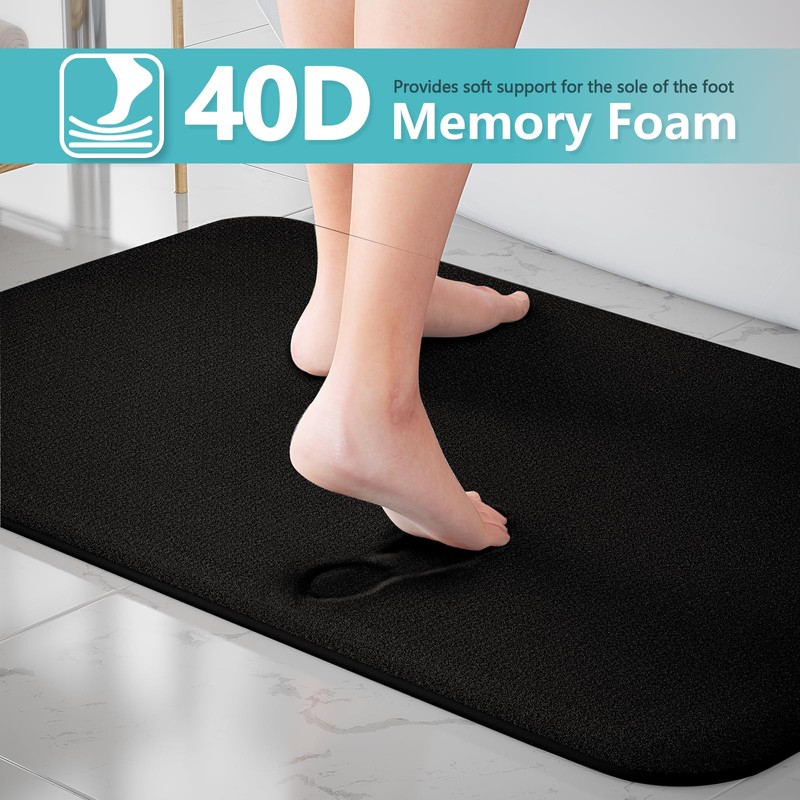 Black Bathroom Rug Set Memory Foam Bath Mats 3 Piece