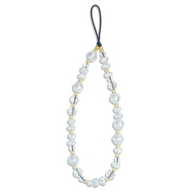 AGEN KGEN Cute Phone Charm Handmade Exquisite Beaded Phone Lanyard Wrist Strap Pink Cell Phone Chain Phone Charms Strap for Women (Gold Beads Pearls)