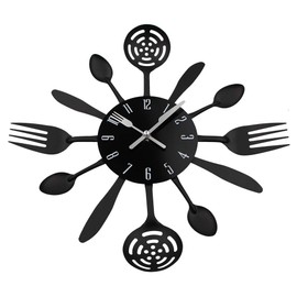 Timelike Kitchen Cutlery Wall Clock with Forks and Spoons for Home Decor (Black)