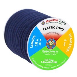 Mandala Crafts Navy Blue Soft Elastic Cord Nylon Spandex Bikini Bathing Suit String - Flat 20 Yds 5mm Spandex Cord Fabric Elastic Strings Stretchy Cords for Hair Ties Drawstring