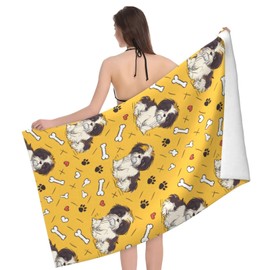 dhakalrlde Dog Beach Towel - 32×52 in Microfiber Quick Dry Sand Proof Lightweight Pool Bath Towel for Women Adults Kids, Absorbent Soft Plush Travel Towels for Swim Gym Sports (Cute Shih Tzu)