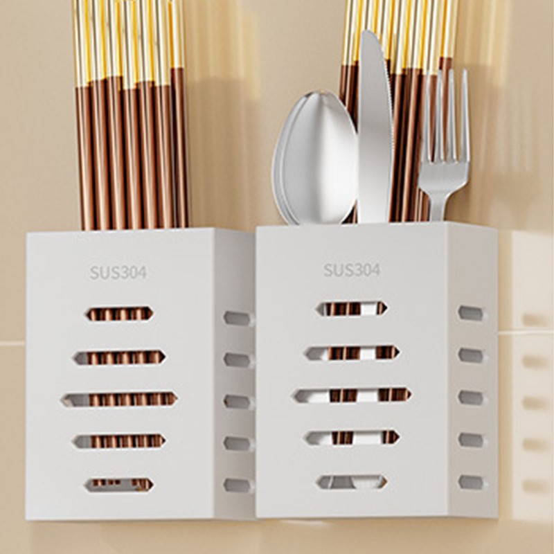 Utensil Holder Stainless Steel Wall Mount Chopstick Draining Storage Shelf