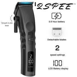 Supreme Trimmer 2Spee STC922 – Professional Cordless Hair Clipper with Removable Blade | 210 Min Runtime, 2-Speed Motor, Digital Display, Smooth Lever & Color Coded Guards