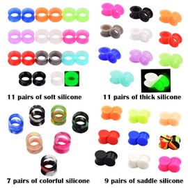 Qmcandy 38 Pairs Colorful Silicone Tunnels Plugs Hollow Saddle Soft Thick Ear Piercing Expander Gauges 5/8 inch