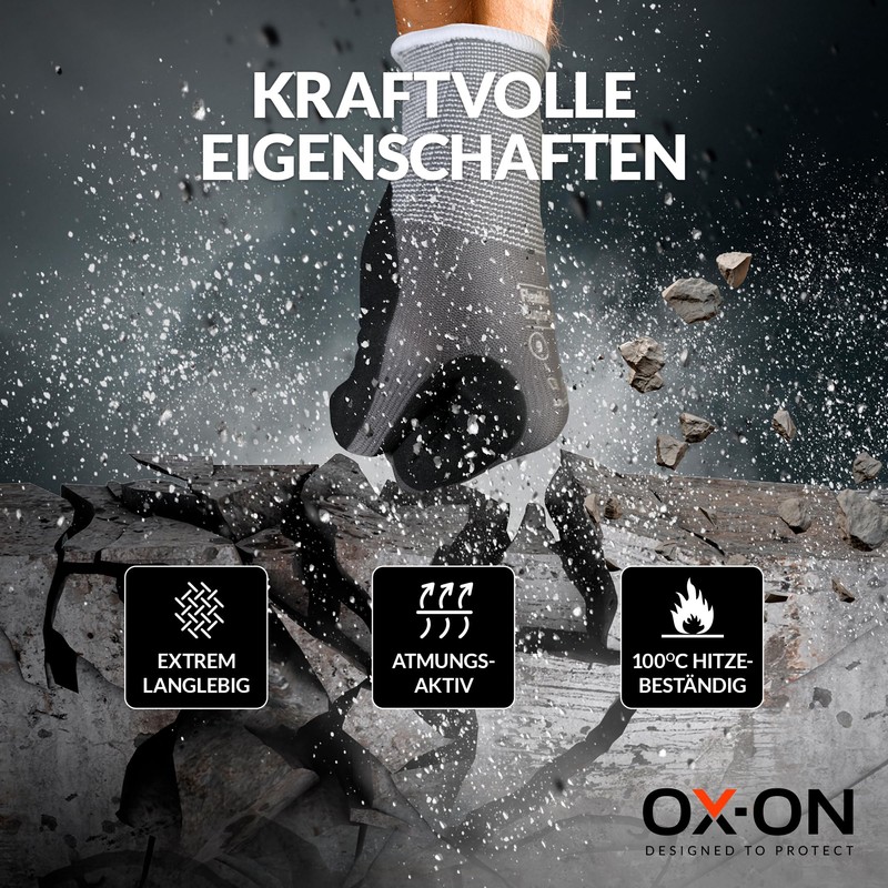 OX-ON Flexible Supreme 1600 Work Gloves Grey, Extremely Durable Safety