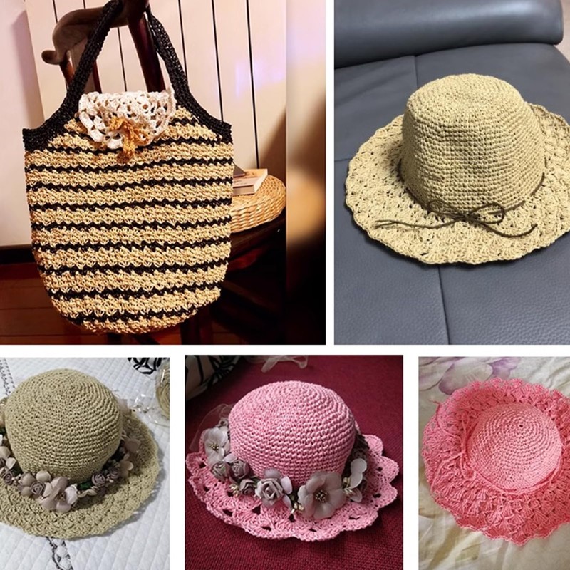 Hand Crocheting Straw Braided Yarn for DIY Knit Cotton Raffia