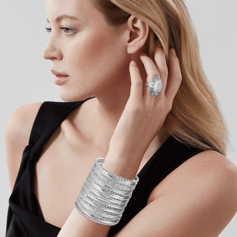 FUNOJOY Silver Bangle Bracelets for Women Multi Layer Stackable Textured