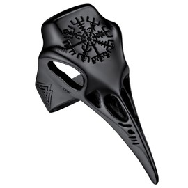 Men's Black Vegvisir Pinky Rings Stainless Steel Punk Raven Skull Finger Ring Charms for Female