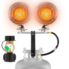 Honoson 30,000 BTU Propane Tank Top Heater with Double Head Portable Outdoor Heaters with Gauge Leak Detector Tank Top Heat Safety Shut-off Valve LP Gas for Camping Patio Garage Porch