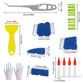Silicone Remover Tool, Robust Plastic, Easy to Clean and Use, Silicone Squeegee, Gentle Tool for Silicone and Acrylic Grouts, Storage Box Included (Blue + Green)