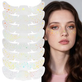 8 Stück Holographische Multichrome Glitter Freckles Gesichtstattoos Glitzer Sommersprossen Tattoo Wasserfest Freckle Patches Sparkle Gesichts Freckles Tattoo Folie Festival Freckle