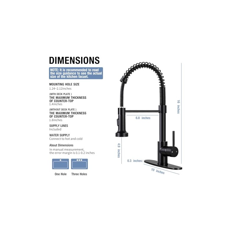DJS Kitchen Faucets with Pull Down Sprayer Matte Black -