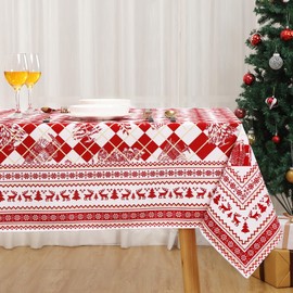 CAROMIO Tablecloth Christmas Tablecover Wipe Clean Xmas Table Decoration Waterproof Washable Table Cloth Plaid, Wrinkle-Resistant Tablecloth for Dining Room, Red, 54x79 Inches
