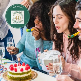 GROVBLE Pack of 40, napkins 40th birthday, napkins birthday, napkins eucalyptus green, happy birthday napkins, for decoration 40th birthday girl boy birthday celebrations party anniversary, 33 x 33 cm