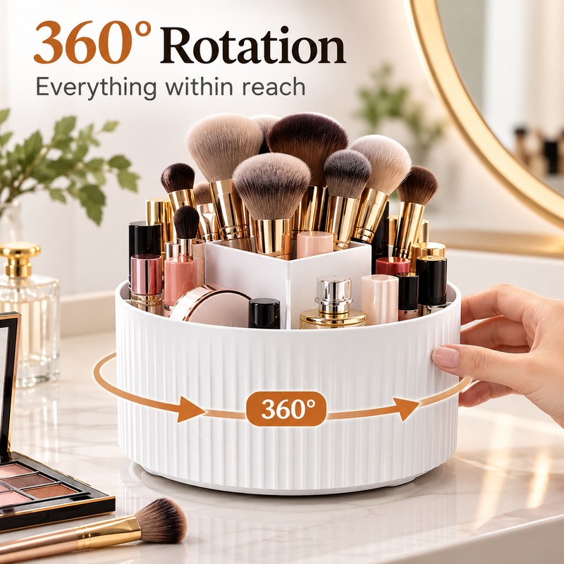 Rotating Makeup Brush Organizer for Vanity Storage – 360° Spinning