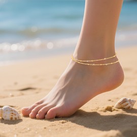 Rthjsfj Gold Ankle Bracelets for Women, 14K Gold Plated Layered lightweight Anklet, Adjustable Summer Beach Bracelets, Trendy Jewelry Gift