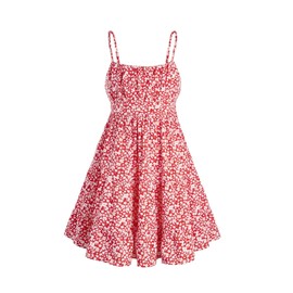 Floerns Girl's Floral Print Sleeveless Ruched Ruffle Hem A Line Cami Short Dress Red 11-12Y