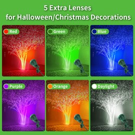 Halloween Spotlight Outdoor Plug in, 800LM Waterproof Flood Lights with 5 Extra Lenses (Red Green Blue Purple Orange), 5000K Landscape Light for Yard, Flag, Holiday Decor, ETL Listed, 2 Pack
