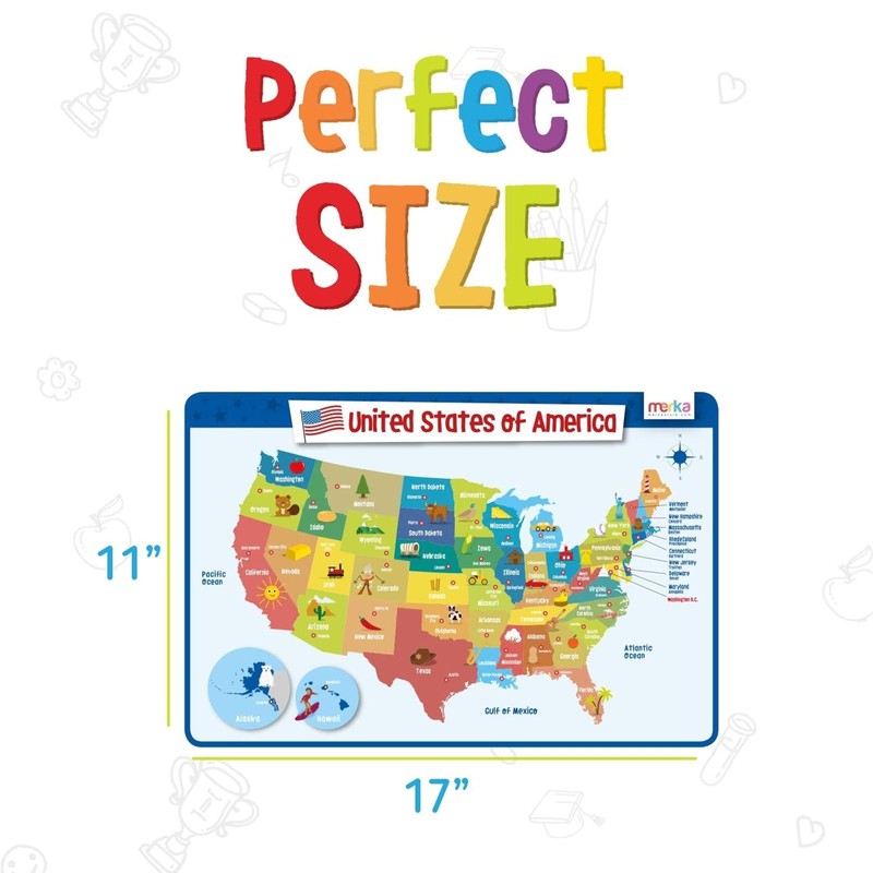 merka Kids US Map Placemat for Dining Table, Non Slip