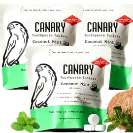 Canary Nano Hydroxyapatite Toothpaste Tablets Coconut Mint - Remineralizing, Fluoride Free, All Natural Tabs with Xylitol - Great for Travel, Plastic 