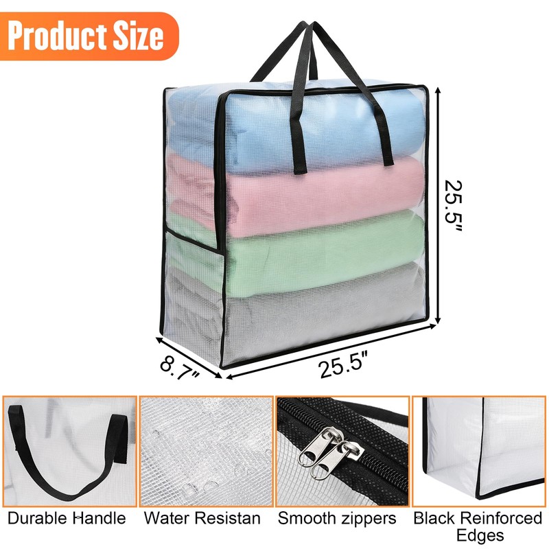 Fasmov 4 Pack Oversized Clear Storage Bag with Handles and