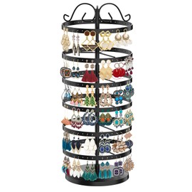 TANOSAN 6-Layer Jewellery Stand, Rotating Jewellery Holder, Earring Holder, Earring Stand Organiser, Metal Jewellery Storage for Earring, Necklace, Bracelet (Black)