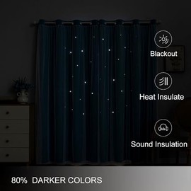 FANLI - Cortinas Opacas de Estrellas de 2 Paneles para Dormitorio de Niñas, Sala de Estar, Rayas Oscurecedoras de Doble Capa con Corte de Estrella, Decoración del Hogar, Cortinas de Ventana con