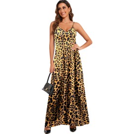 shengfan Plus Size Maxi Dresses Sundress for Women Loose Leopard Printed Adjustable African Dress with Pockets