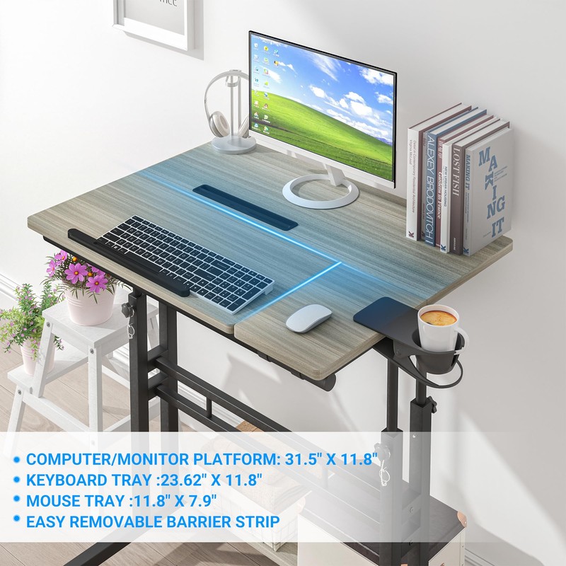 Panta Mobile Standing Desk, Adjustable Rolling Computer Desk with 3