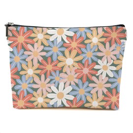 Vintage Daisy Flowers Makeup Bag Floral Cosmetic Bag Friend Friendship Gifts for Women Girls Sister Coworker Daughter Botanical Travel Organizer Zipper Pouch Christmas Thanksgiving Birthday Gifts