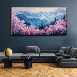 yiijeah Canvas Wall Art Work for Wall Decor Living Room Mountain Pink Tree Landscape Picture Framed Paintings Artwork for Bedroom Office Home Decoration