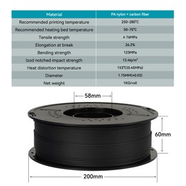 Kingroon Nylon PLA-CF Filament Carbon Fiber PA6 3D Printer Filament 1.75mm, Strong & Low Moisture Sensitive Fit Most FDM 3D Printers, 1KG(2.2lbs) Spool Black