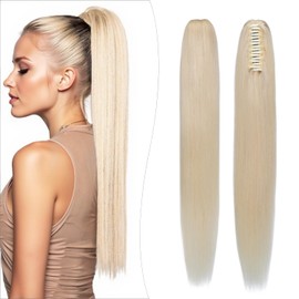 S-noilite Real Hair Ponytail Extensions with Clip - Braid Hair Extension Straight 120 g Extensions Real Hair Ponytail 50 cm #60 Platinum Blonde
