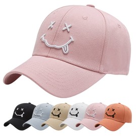 Baynetin Baseball Cap Classic Cotton Embroidery Baseball Caps Embroidered Smile Adjustable Sun Protection Baseball Cap for Men Women Sporty Outdoor Caps Hats, pink