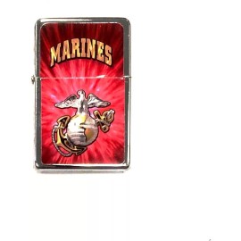 Hp Industries Marines Pocket Lighter Flip-Top Metal Chrome United States US Military Marine...
