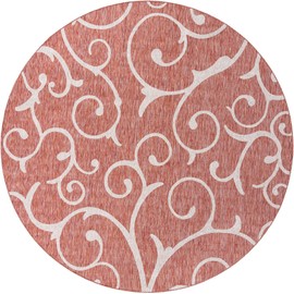 Unique Loom Outdoor Botanical Collection Area Rug - Curl (10' 8" Round Rust Red/Ivory)