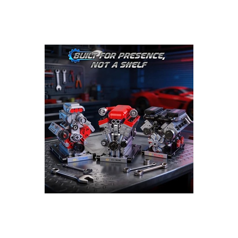 JMBricklayer 3-in-1 Mini Engine Model Car Kits that Runs, V8