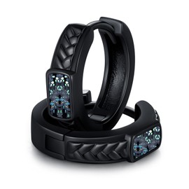 Black Earrings 925 Sterling Silver Black Huggie Hoop Earrings Abalone Gravel Earring Punk Jewellery Gifts for Women Men