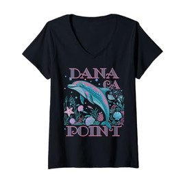 Womens DANA POINT CA DOLPHIN COLORFUL BEACH SOUVENIR V-Neck T-Shirt