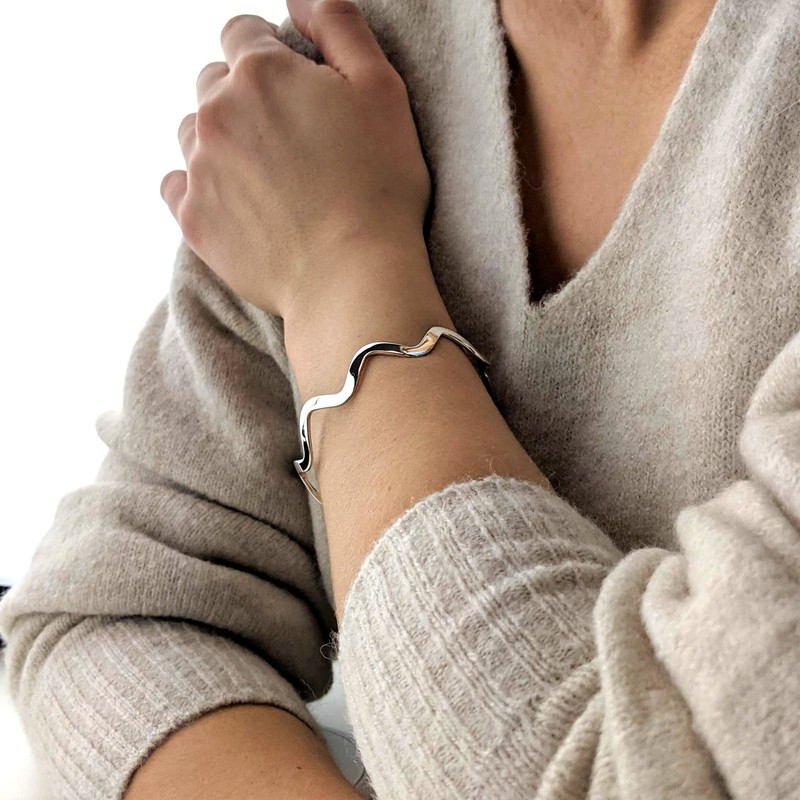 Silverly Women's 925 Sterling Silver Curved Wavy Wave Zig Zag